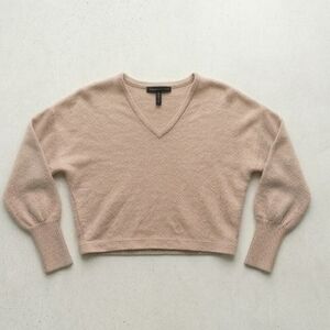 BCBGMaxAzria V-Neck Cropped Sweater in Blush Beige